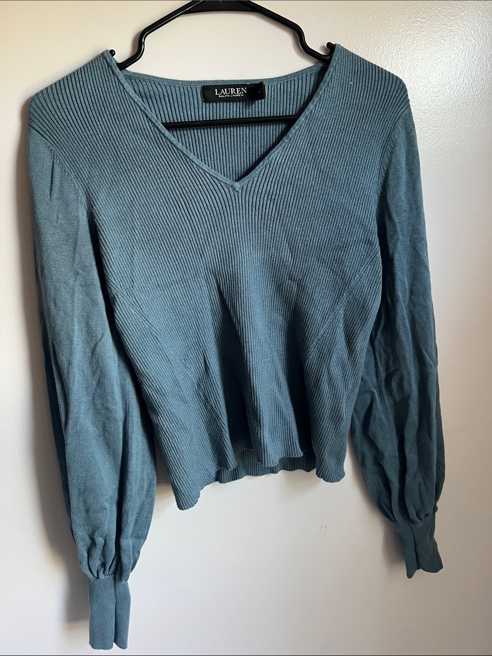 Ralph Lauren Teal Ribbed V-Neck Top